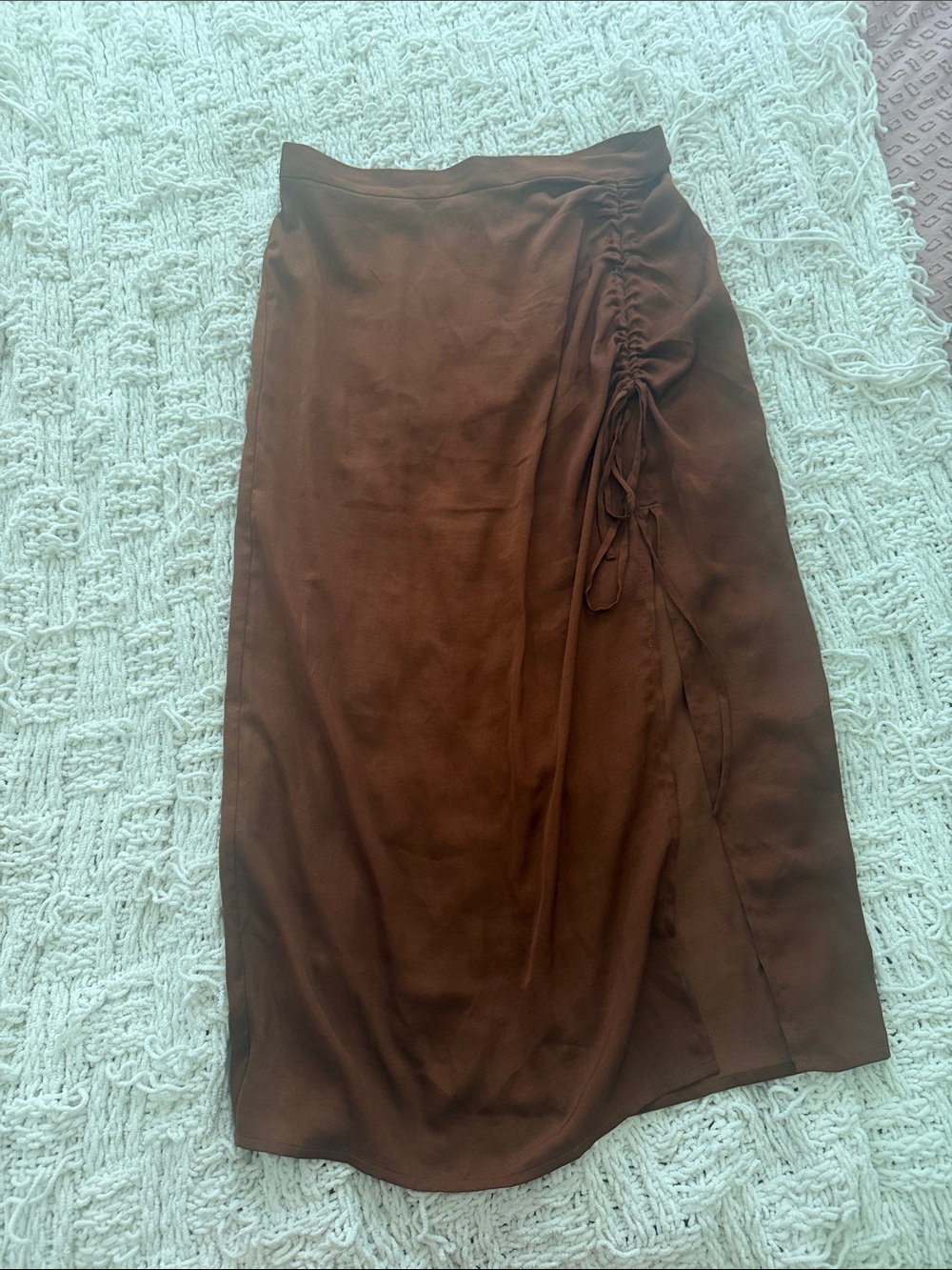 Banana Republic Burnt Orange Midi Skirt with Side Ruched Tie
